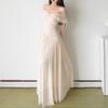 2026 European and American French gentle wind one-word shoulder off-the-shoulder suspender summer new waist and thin high-end dress