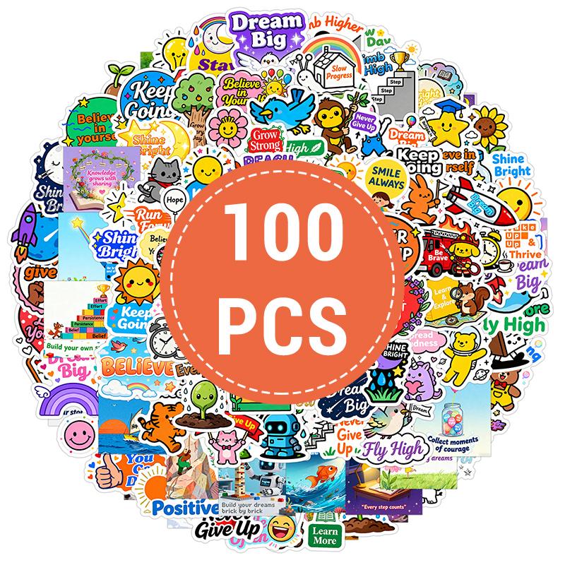 100PCS Motivational Stickers Cute Animal Inspirational Positive Affirmation Sticker Vinyl Waterproof Decals for Water Bottle