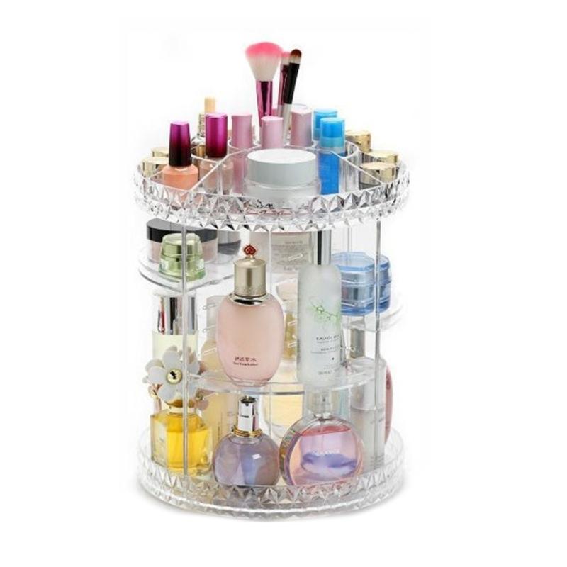 360 Degree Rotating Cosmetic Storage Organizer Skincare Stand Multilayered Acrylic Rack for Makeup and Beauty Tools
