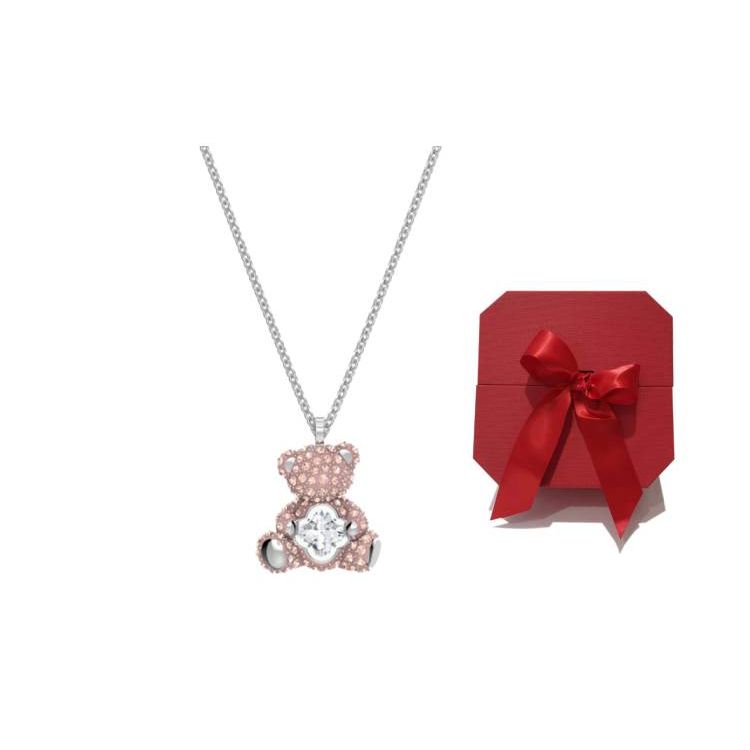 Swarovski Teddy Sparkling Teddy Bear Cute Fun Necklace Women necklace Pink 5599168 Box (Random Color)