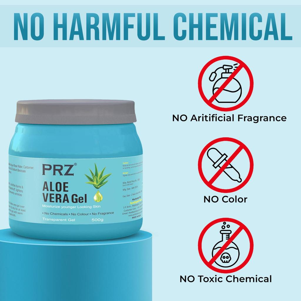 PRZ 100% Pure Natural ALOE VERA GEL Transparent (500Gram) For Body & Face Moisturizing, Hair Gel, Multipurpose Beauty Skin Gel, Acne Scars, Glowing &