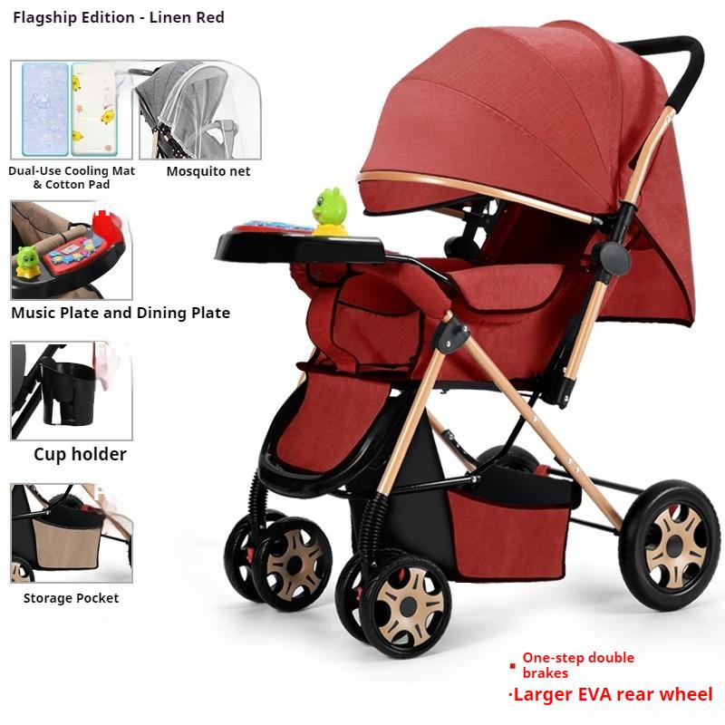 Two-way Stroller Can Sit and Lie Down, Folding Light Stroller, High Landscape 0-3 Years Old Stroller