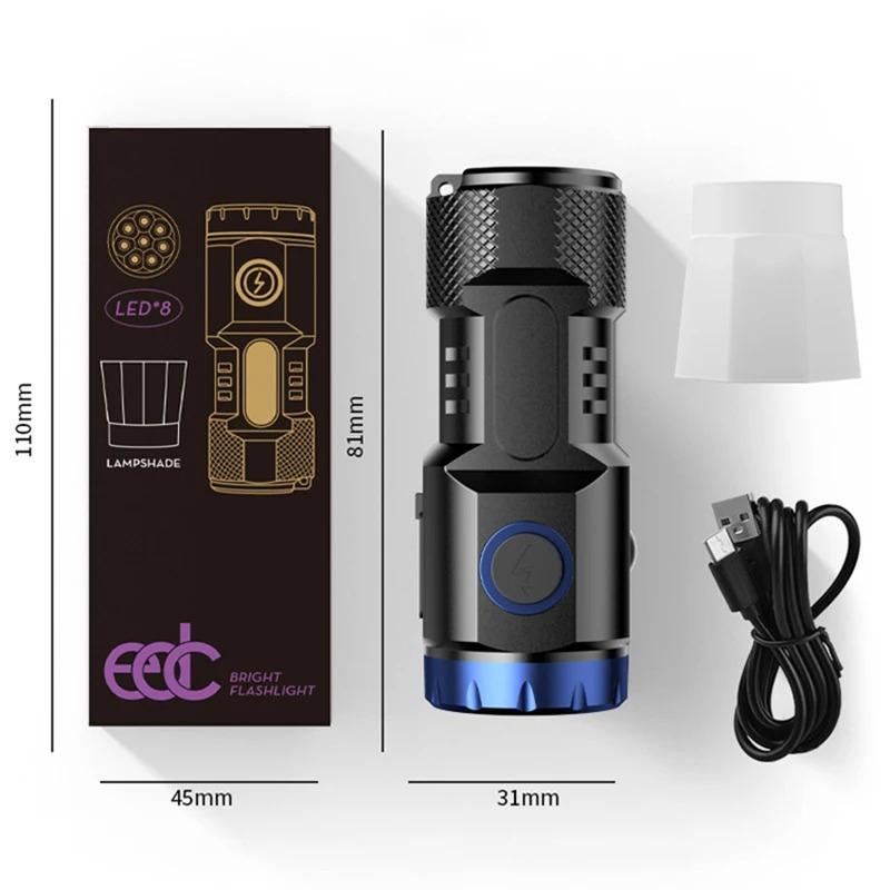 40W High Power USB Type-C Rechargeable LED Flashlight Camping Light With Side Lights and Lampshade Tail with Magnet Suitable for Exploring, Camping