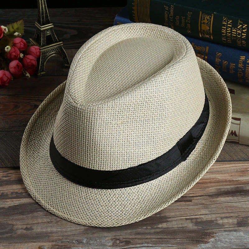 Summer Straw Hat Men's Outdoor Sun Hat Breathable Beach Hat British Performance Jazz Hat Children's Gentleman's Top Hat