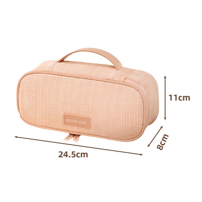 

Women Corduroy Travel Makeup Storage Bag Portable Zipper Cosmetic Bag with Handle Square Large Capacity Toiletry Wash Pouch рожевий
