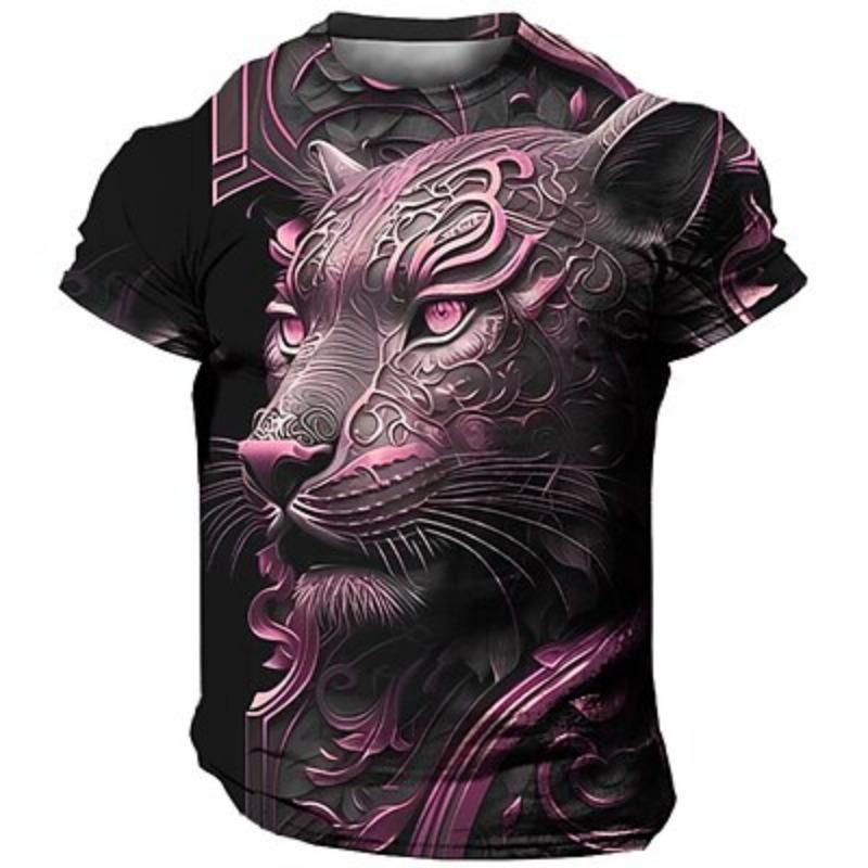 Men's Graphic Animal T shirt Short Sleeve T shirt 3D Print Crew Neck Shirt Vintage Fashion Designer Outdoor Daily Sports Silver  Summer Clothing