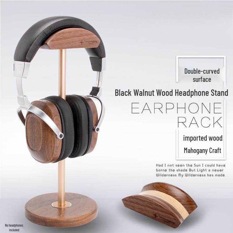 Solid Black Walnut Over-Ear Headphone Stand - Simple Wooden Display Hanger