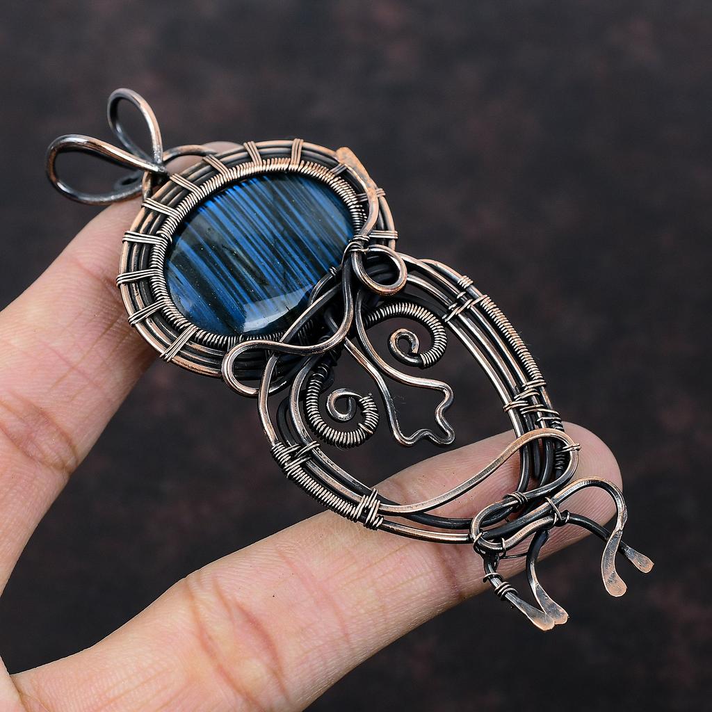 Labradorite Pendant Copper Wire Wrapped Gemstone Pendant Ethnic Style Pendant Copper Wire Wrap Jewelry Handmade Amazing Pendant Gift For Mom