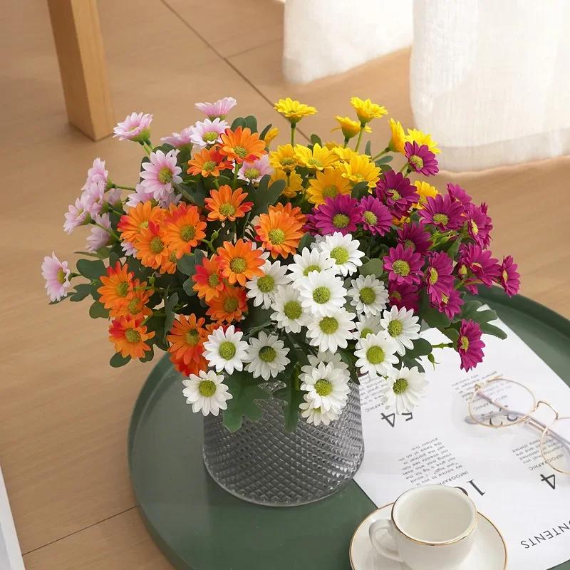 5pcs Artificial Flowers Plants 31cm Sun Flower Colorful Small Daisy Silk Home Garden Decoration Chrysanthemum Wedding DIY Party