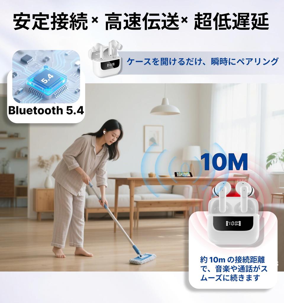 Hmusic Wireless Bluetooth Earphones with LCD ENC Noise Bluetooth Specialized for Up to 40 Hours of 13mm Titanium Composite Diaphragm Compact and