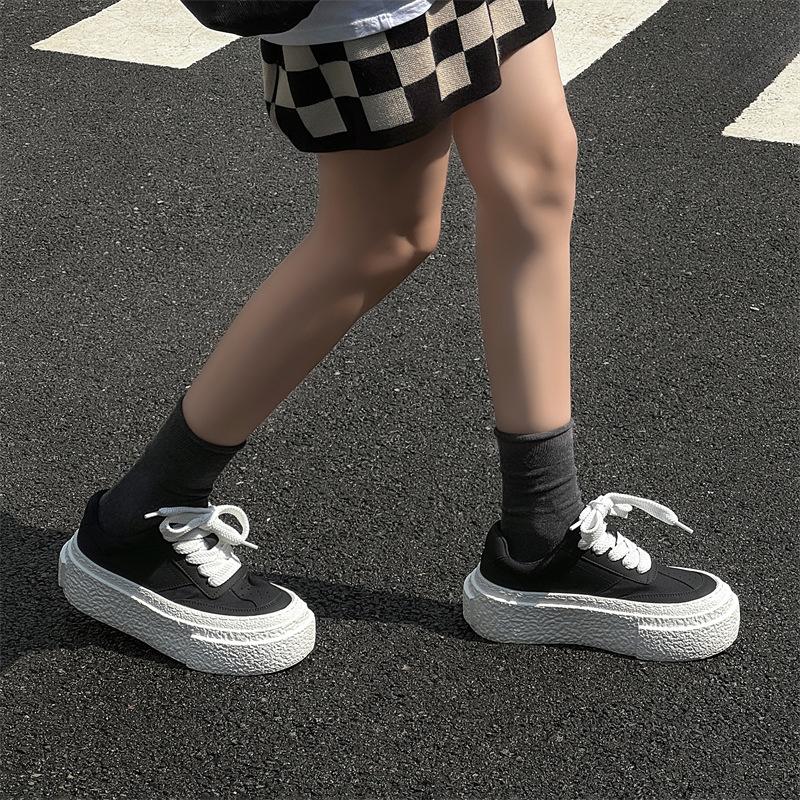 Platform White Shoes for Men and Women Couples New Versatile Lace-up Biscuit Shoes Heightening Muffin Sole Casual Shoes 50447-W