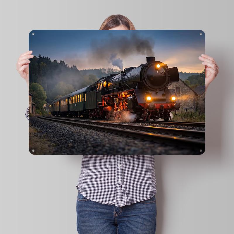 Vintage Steam Train At Dusk Personalized D Textured Metal Poster Wall Art Vintage Tin Signs for Bedroom Decoration Gaming House