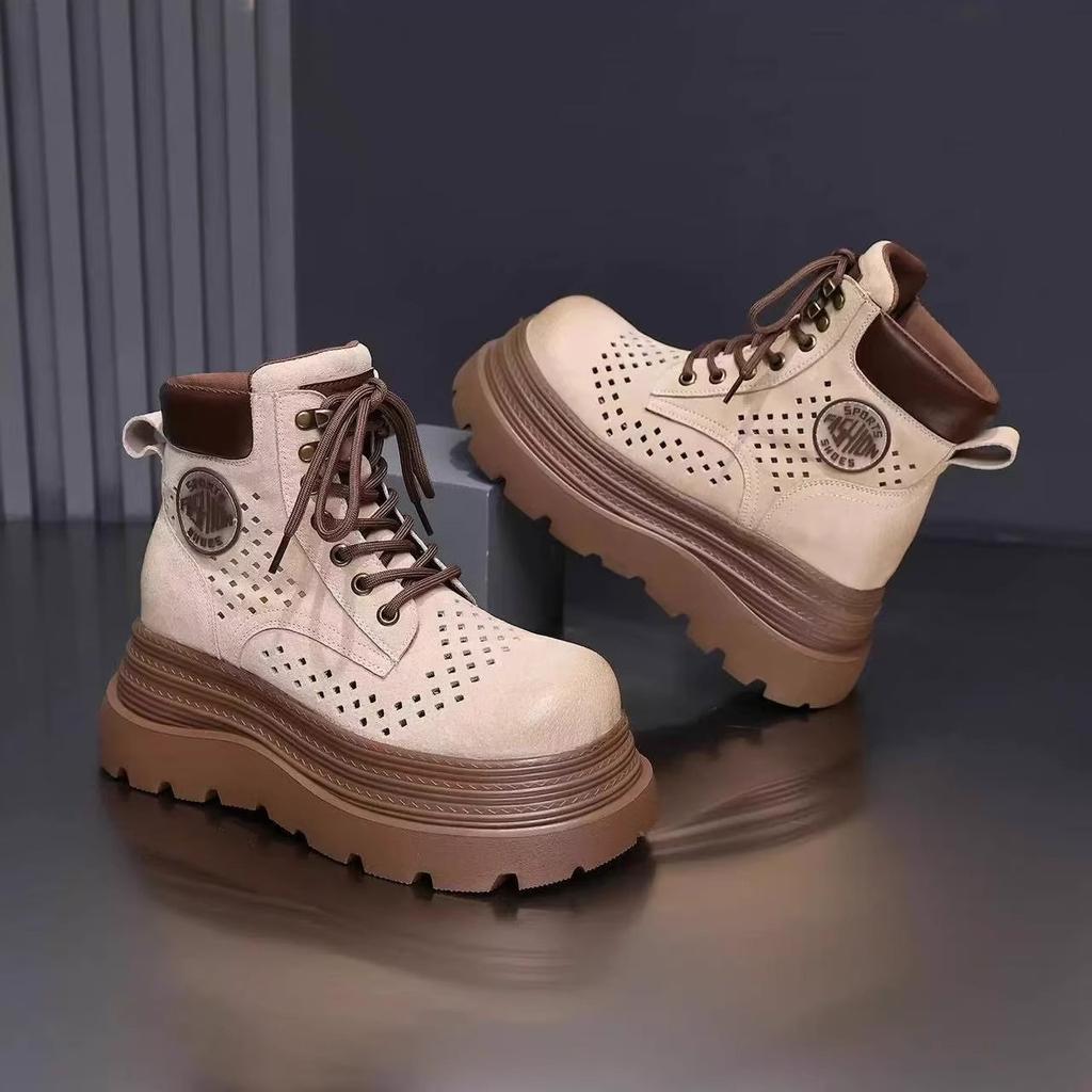 Outdoor Martin Boots Women's 2025 Summer New Popular Breathable Inner Heightening Hollow Pink Small Thick-soled Short Boots