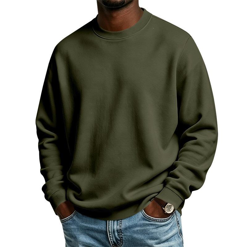 Men S Loose Fit Long Sleeve Crew Neck Solid Color Fleece Sweatshirt Fall Winter