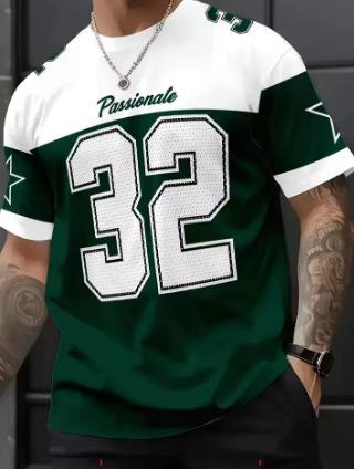 Men's Casual Summer Color Matching Digital Printing Crew Neck Short-sleeved T-shirt NB.32 Jersey Oversized Football Training
