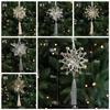 Silver Gold Christmas Snowflakes Pendants Exquisite Handmade Christmas Poinsettia Ornaments with Tassels Iron