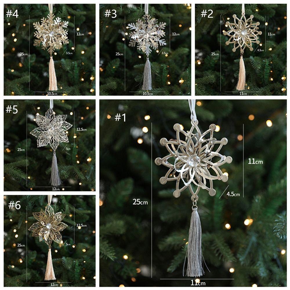 Silver Gold Christmas Snowflakes Pendants Exquisite Handmade Christmas Poinsettia Ornaments with Tassels Iron