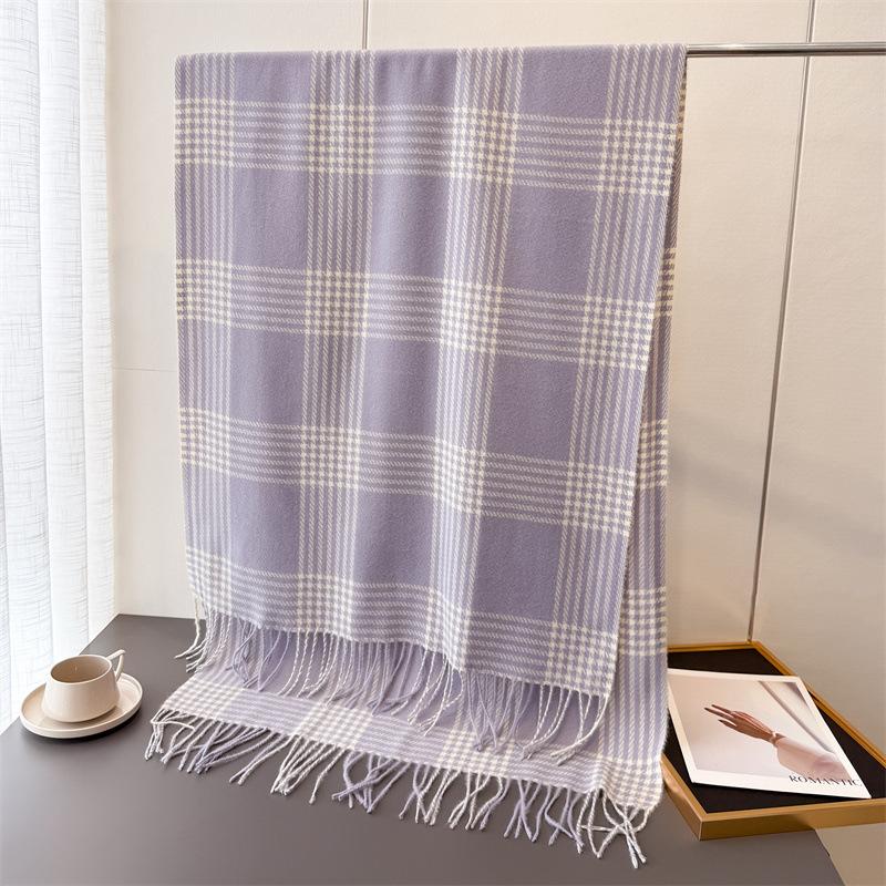 Unisex Faux Cashmere Plaid Tassel Scarf Warm Winter Fashion Accessory