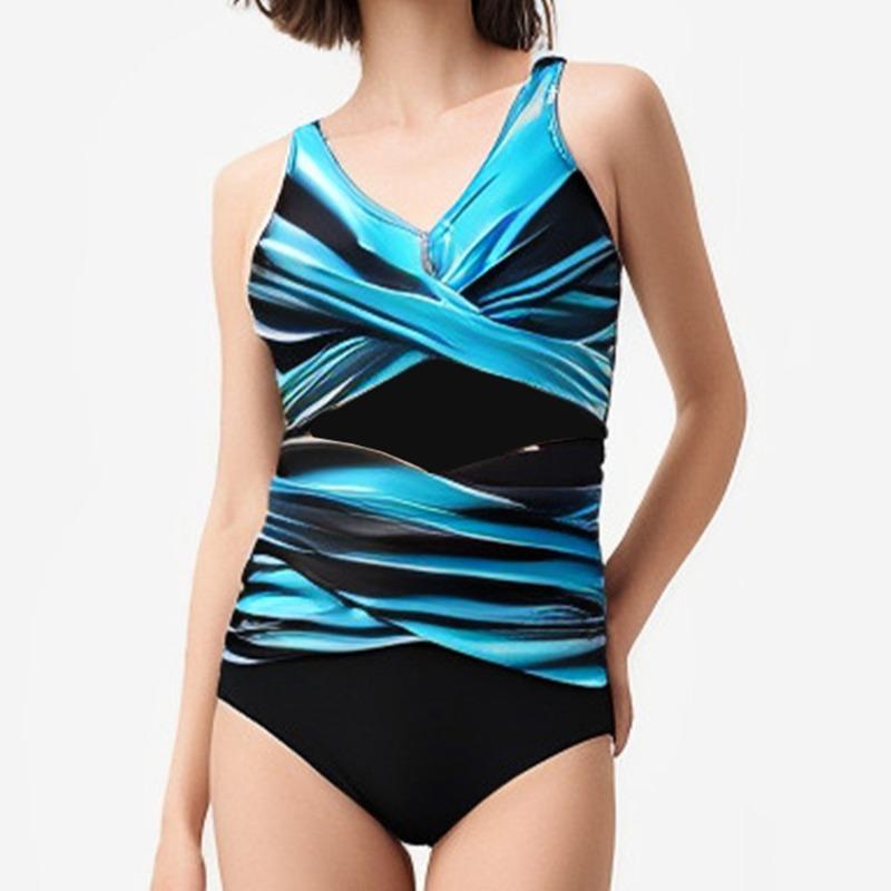 The New Contrasting One-piece Swimsuit Is a Feminine Gathering High-end Swimsuit with an Open Back Tight Suspender Strap