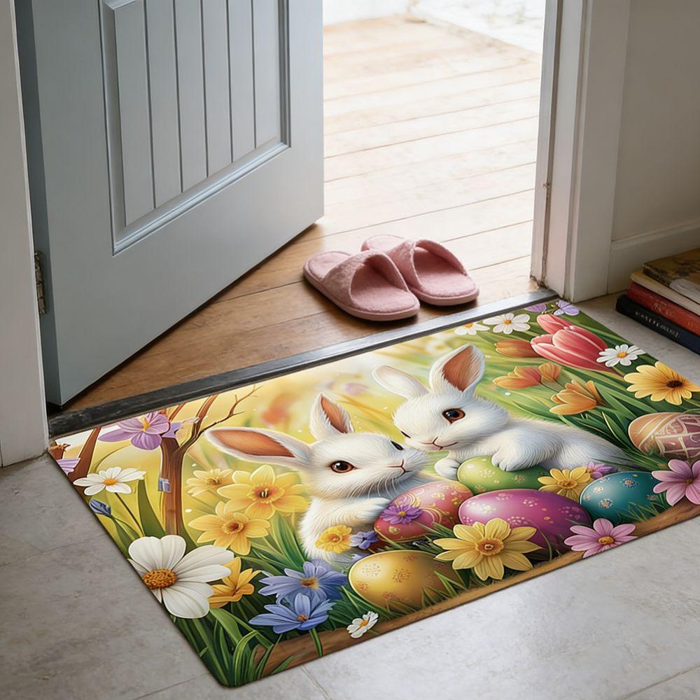 Egg Flower Rabbit Floor Mat Cartoon Bathroom Mat Easter Bunny Door Mat  Floor Protection