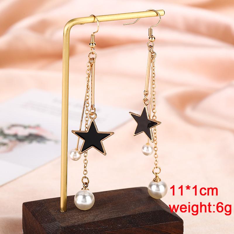 Black Dangle Earrings Crystal Square Pendants Women's Hanging Earrings Korean Bowknot Pearl Flower Earrings