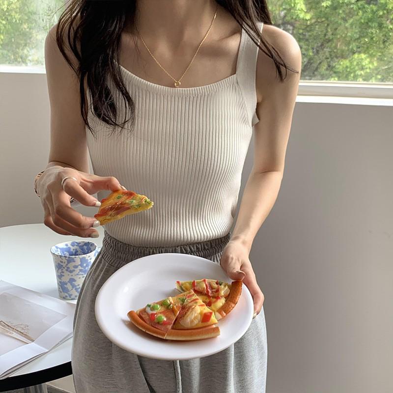 Women's 2026 Summer Korean Style Solid Knit Tank Top - Base Layer Camisole
