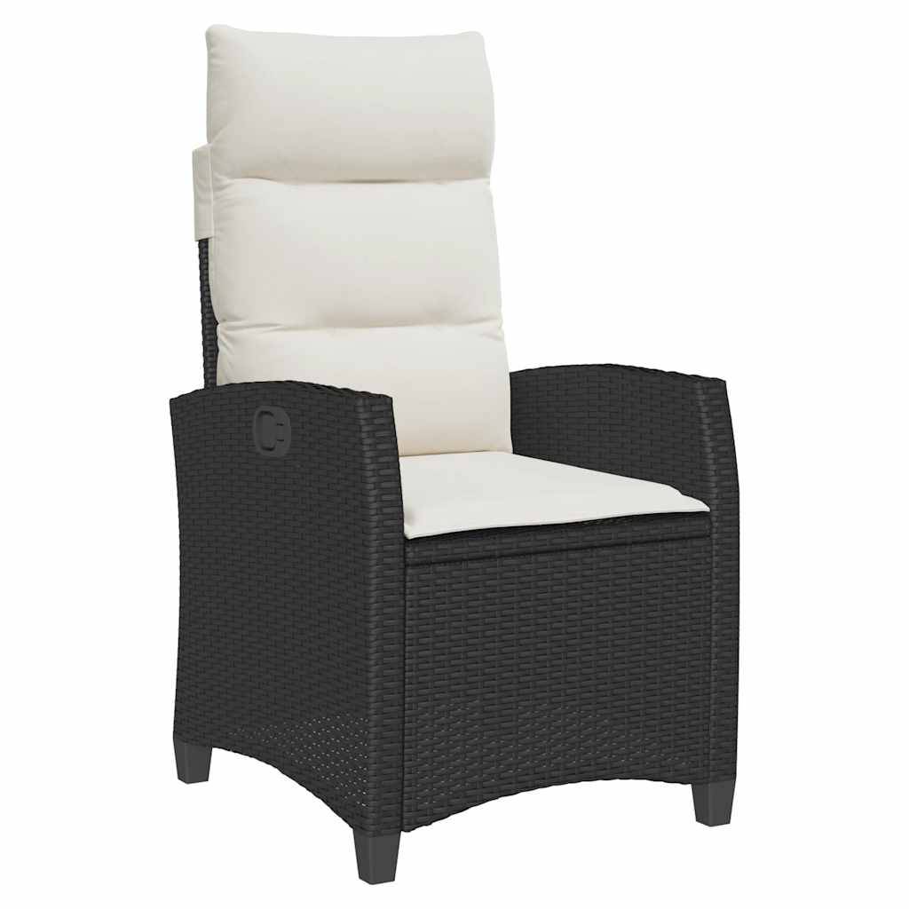 Garden Armchair with Side Table Adjustable Black Poly Rattan