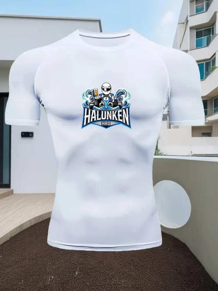 Men s Black Halunken Skull Print Compression T-Shirt, Quick Dry Breathable Gym Workout Training Top S