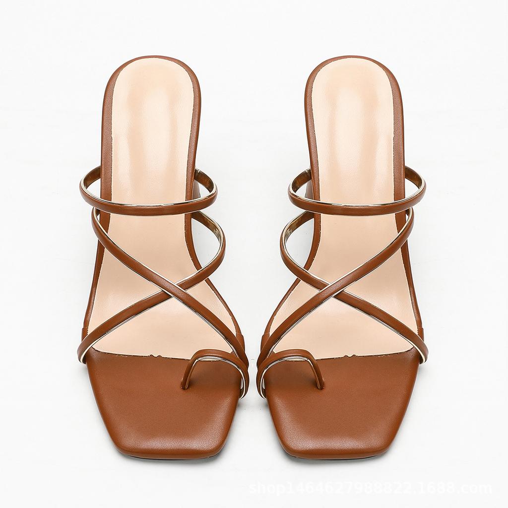 Été nouveau talon moyen bout ouvert porter talon épais avec polyvalent tête carrée sandales à talons hauts