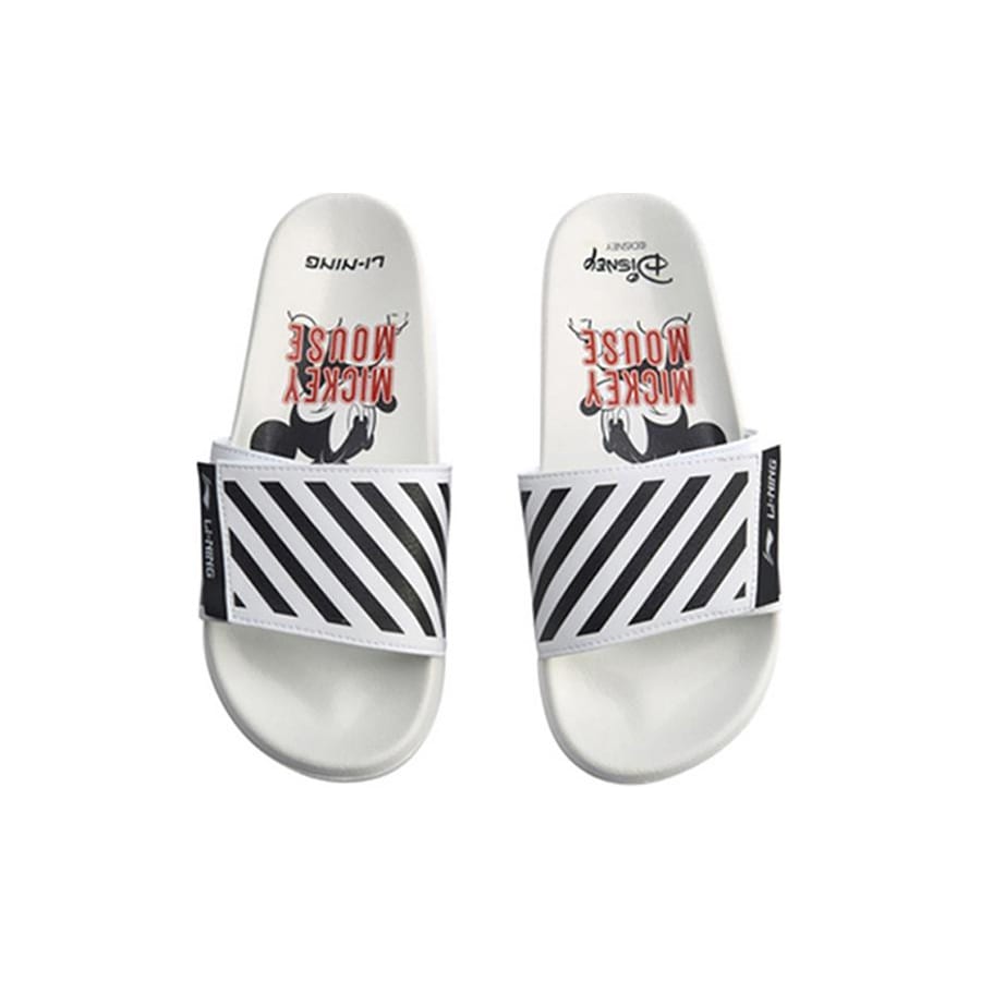 Li Ning Sports Fashion Series Disney Mickey Crossover Stylish White Slippers AGAQ023-5