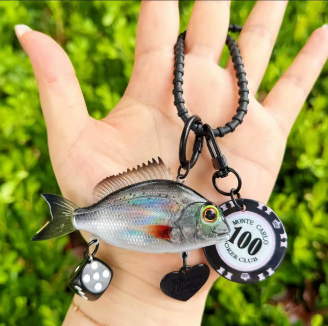 Tendance Nouvelle Puce de Dé Dice Poisson Acrylique Scintillante avec Sculpture 3D Sangle Réglable Pendentif Mode Charme Sac noir