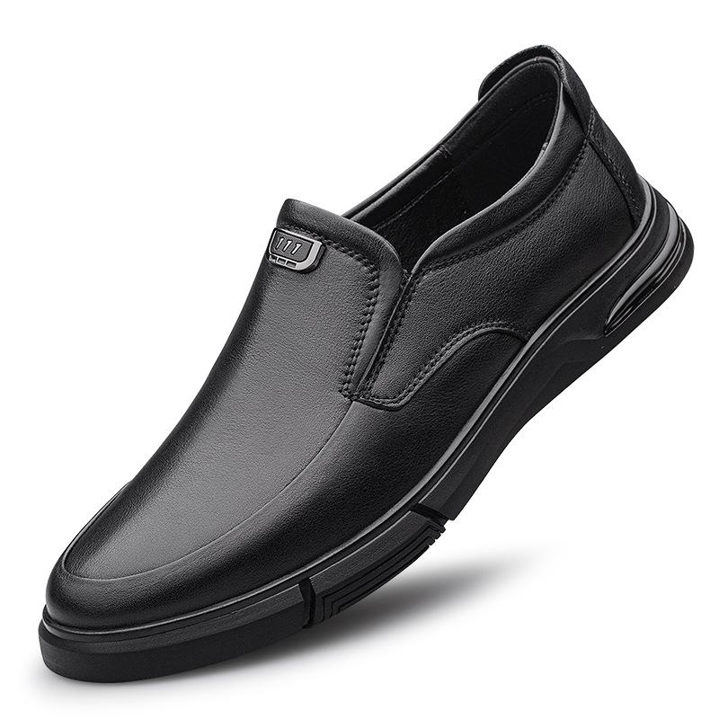 Men s Autumn Black Cowhide Casual Leather Shoes - Soft Sole, Breathable, Trendy Dad Shoes 39 чёрный