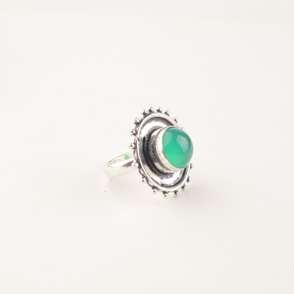 Natural Green Onyx Cab Gemstone 925 Sterling Silver Jewelry Handmade Women Ring RR-49-32