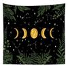 Moon Phase Constellation Fern Leaf Wall Tapestry Black Gold Lunar Cycle Star Zodiac Green Botanical Border Bedroom Living
