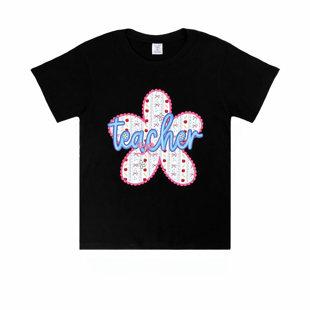 Female Teacher Flower Pattern Tshirt Cute Printed Soft Cotton Tshirt Back To School Teacher Appreciation Gift Casual Top