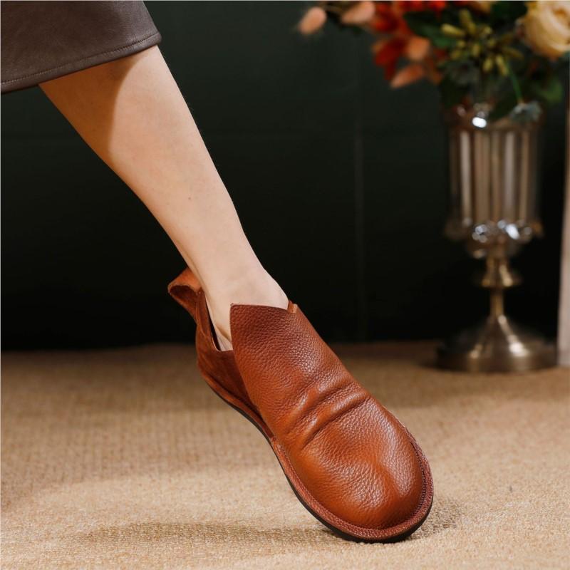 Johnature Soft Cowhide Women's Slip-on Shoes Genuine Leather Soft Soled Retro Versatile Flat Ankle Boots
