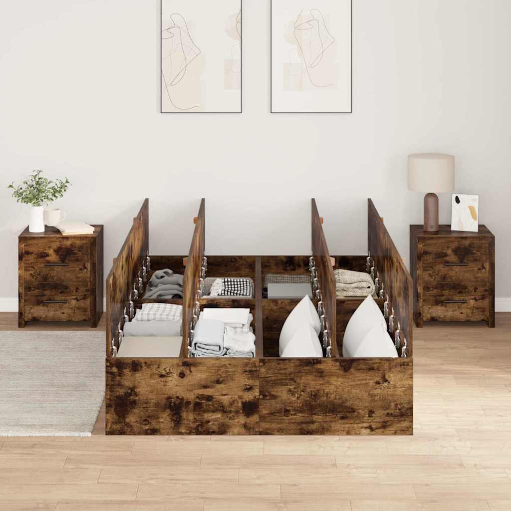 Storage Bed Frame Smoked Oak 120 X 200 Cm