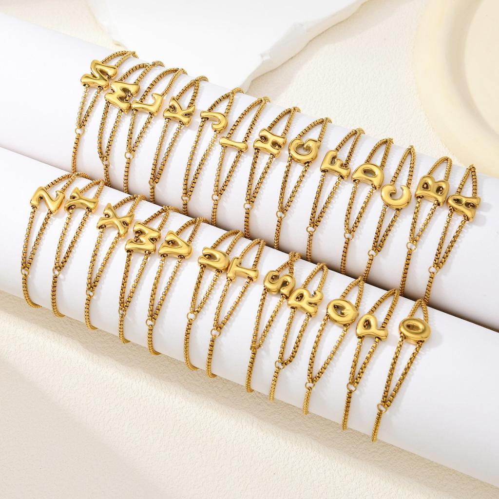 New stainless steel wholesale 26 English letters double-layer ring gold-plated bracelet