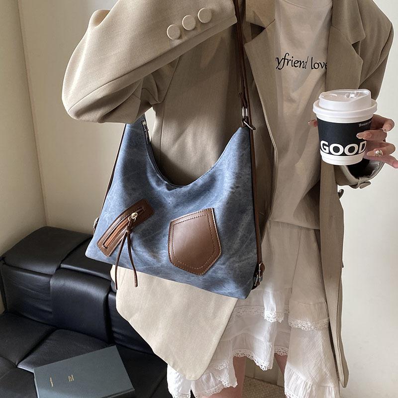 New spring retro contrasting color large capacity simple crossbody shoulder 2025 commuting new niche design tote bag