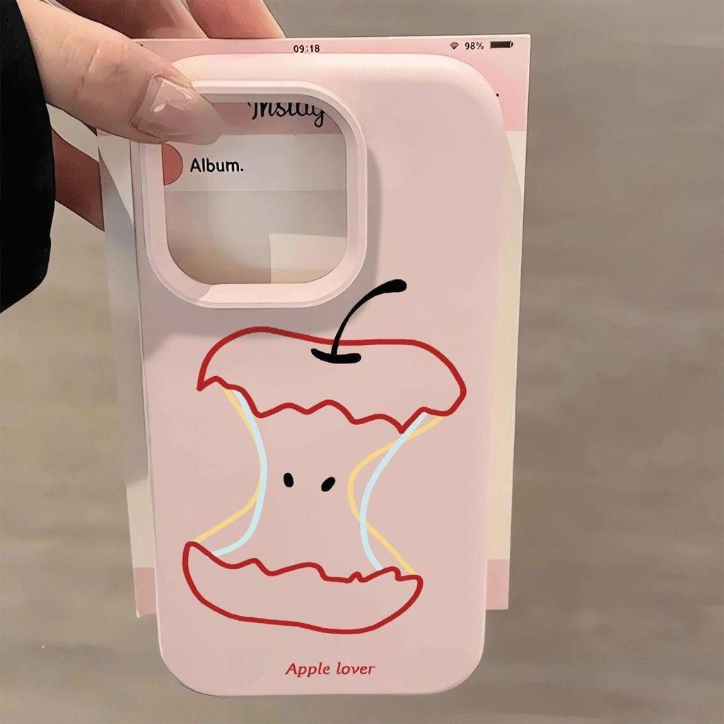 Red Apple Core Case for 17Pro Max, 16, 15Pro, 14Plus/13 Models - Cute & Glutinous Rice Design