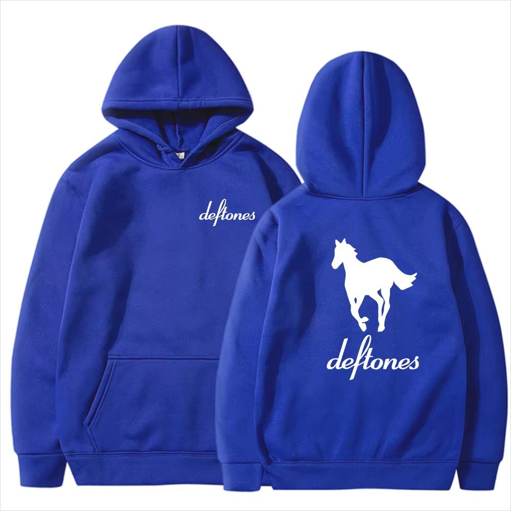 Men's Spring and Autumn New Deftones White Horse Printed Hoodie Fashion Trend Long Sleeve Loose Sports and Leisure Sweatshirt