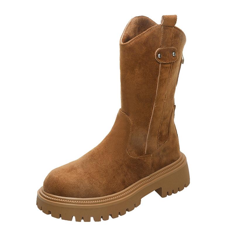 Retro medium boots children's autumn and winter new round head suede thick sole western cowboy boots knight boots