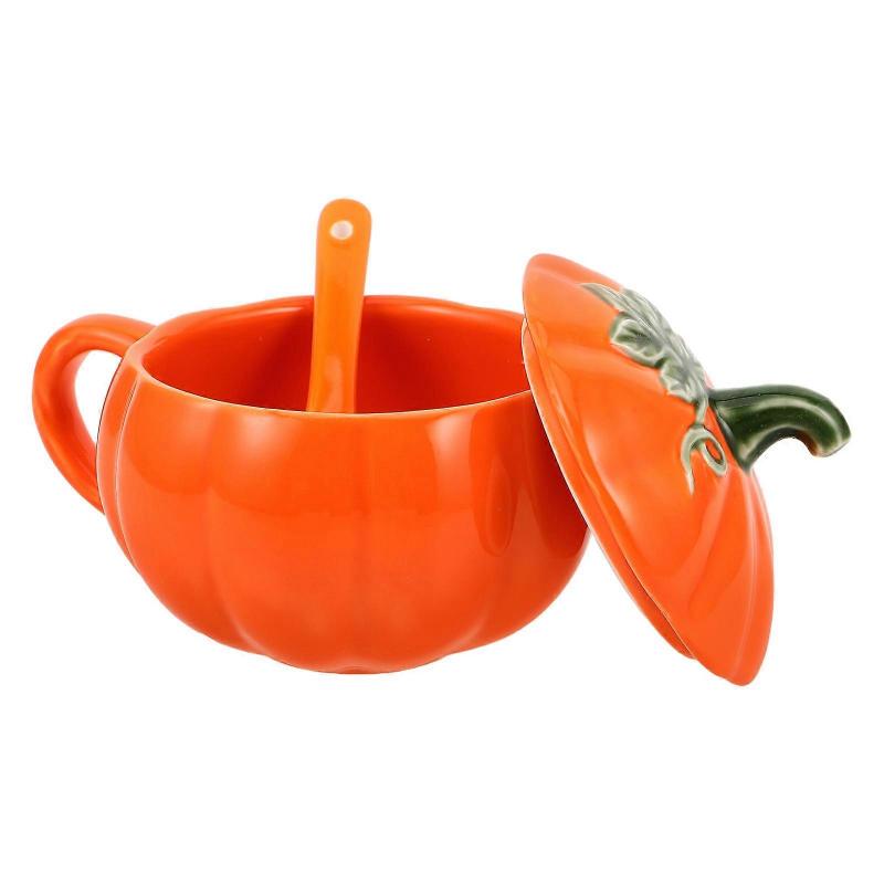 Pumpkin Shaped Ceramic Coffee Mug for Tea and Coffee 250Ml with Spoon