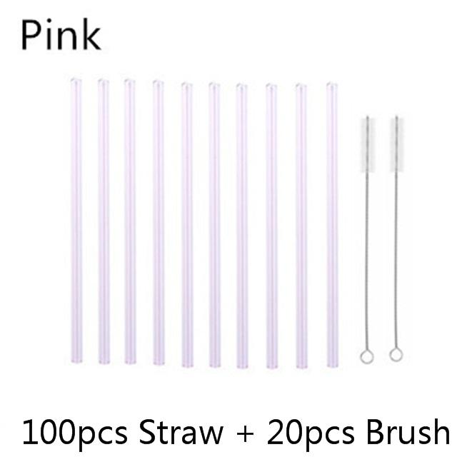 100Pcs Reusable Drinking Glass Straws 20cmx8 mm For Smoothies, Tea, Juice --10Pack With 20Pcs Cleaning Brush Barware