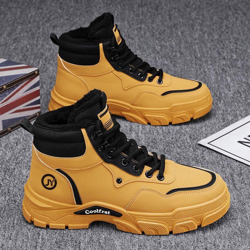 Zimní nové sametové zateplené pánské boty pracovní sněhule polní boty silná podrážka voděodolné, mrazuvzdorné a teplé vysoké bavlněné boty