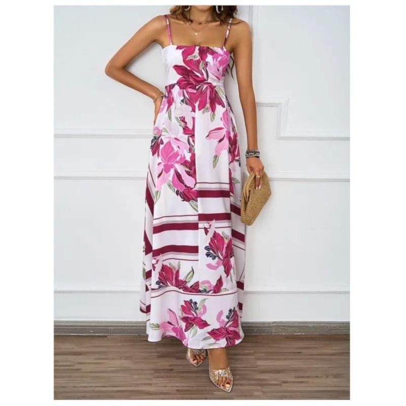 Floral Print Backless Camisole Dress Florals Print Open Back Sling Dress Women