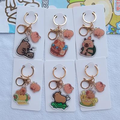 Cute Cartoon Capybara Flat Transparent Double-sided Keychain Student Backpack Accessories Capibala Pendant Keyring Jewelry Gift