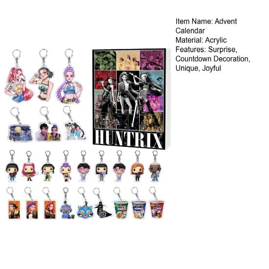 Demon Hunter Advent Calendar Cartoon Anime Figures Keychains Set 24 Days Christmas Countdown Calendar Collection Gift for Fans