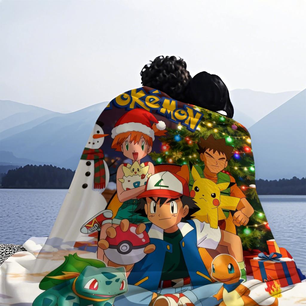 Cute Pokemon Cartoon Anime Warmth Flannel Blanket Pikachu Figures Home Sofa Lunch Nap Children Blankets Kawaii Christmas Gifts
