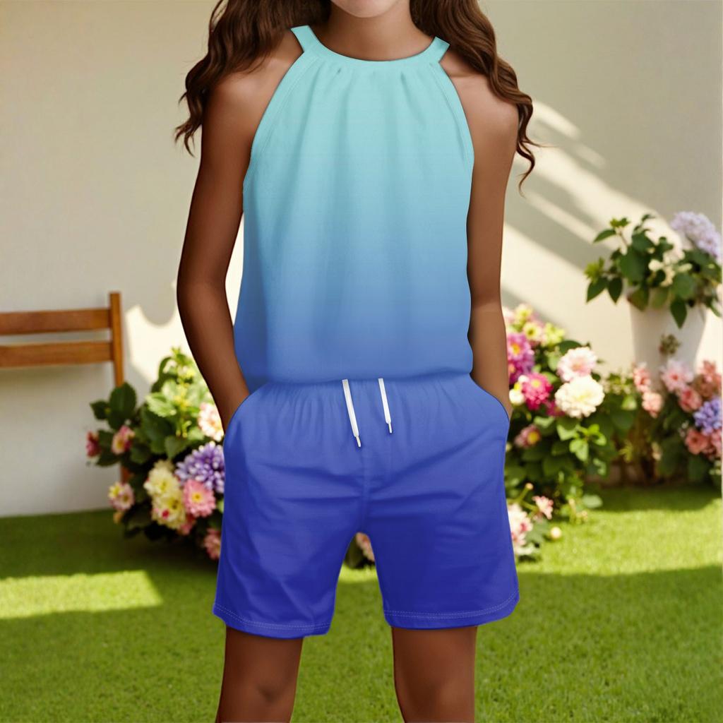 Children's Casual Fashion Round Neck Sleeveless Top Shorts Set